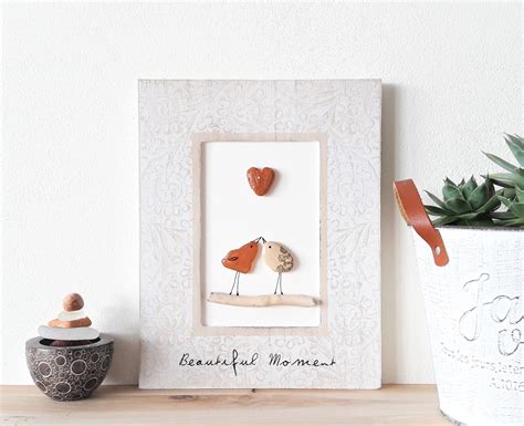 2 Love Birds on branch Sea Glass Pebble Art Gift Cute | Etsy | Pebble ...