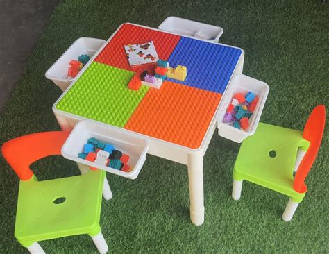 Lego Table With 2 Chairs And 80 Blocks Qstoreqa