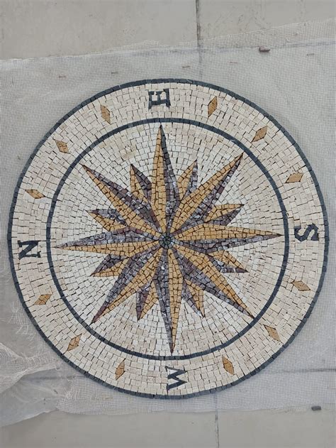 Compass Rose Nautical Marble Mosaic Medallion Flooring Tiles Etsy