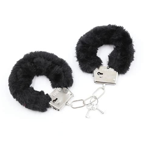 sm sexy metal furry handcuffs black plush stainless steel bdsm handcuffs sm products for girls