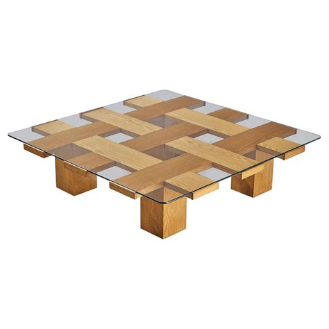 Italian Graphic Coffee Table in Maple and Glass For Sale at 1stDibs