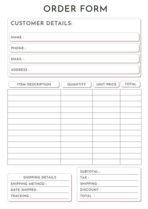 Small Business Order Form Printable Digital Download Etsy
