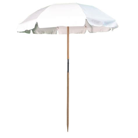 75 Ft Wood Beach Umbrella Sunbrella Oyster Color Fabric Beach