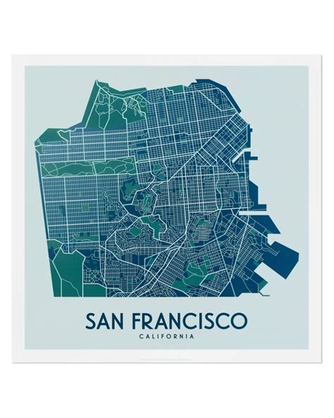 San Francisco Street Map 125 X 125 White And Green Print