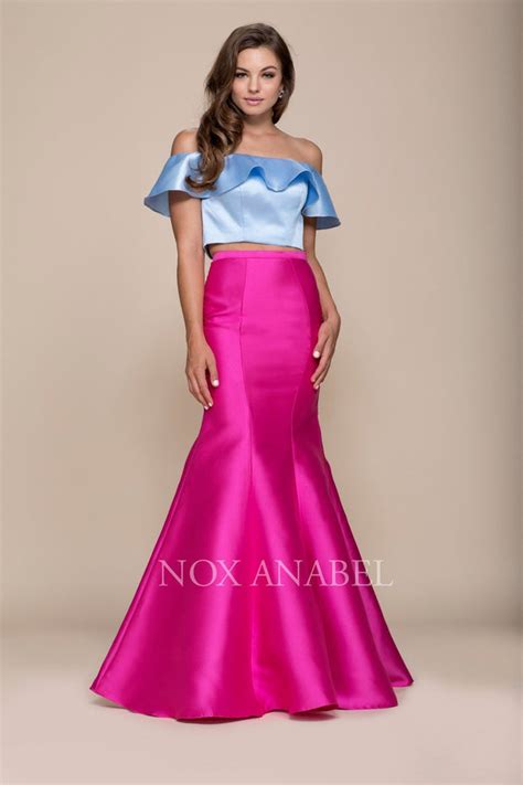 Two Tone Off Shoulder Two Piece Mermaid Gown By Nox Anabel Q129 Abc