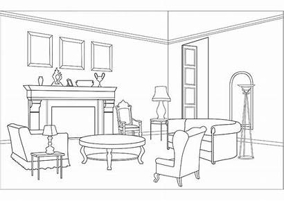 Living Clipart Coloring Drawing Architecture Pages Bedroom