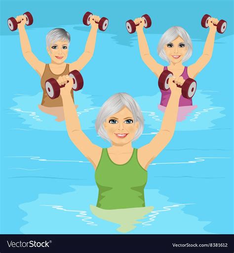Senior Women Making Aqua Gym Exercises Royalty Free Vector Water Aerobics Gym Workouts