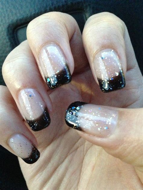 Sparkly Black French Tip Nails Black French Tips Gel Nails French