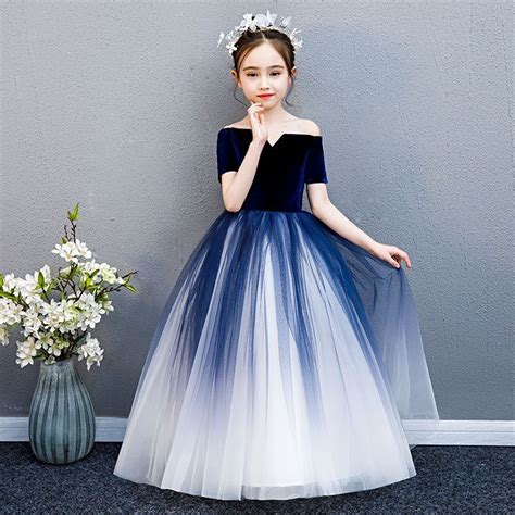 Elegant Navy Blue Gradient Color Suede Flower Girl Dresses 2019 Ball