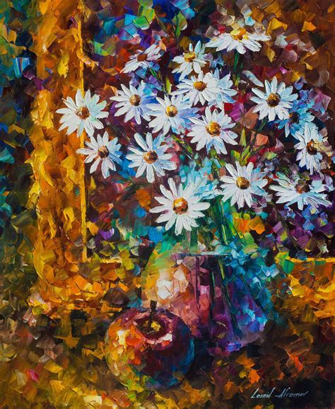 White Flowers Palette Knife Oil Painting Wall Art Canvas By Leonid