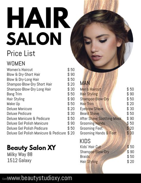 Additional cost may be applicable to longer/thicker hair and extra time to create each personalized custom goal. Copy of Hair Salon Price List Beauty Haircut Styling ...