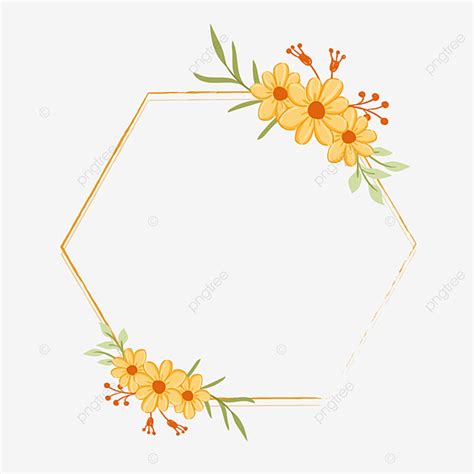 Gambar Bingkai Heksagonal Bunga Kuning Pernikahan Floral Bunga Bunga