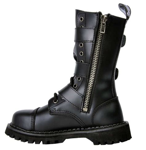 unisex riot steel toe combat boot by demonia footwear in black leather