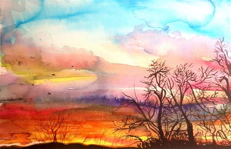 First Sunset Of 2023 Rwatercolor