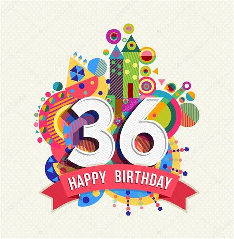 Happy Birthday 36 Year Greeting Card Poster Color — Stock Vector