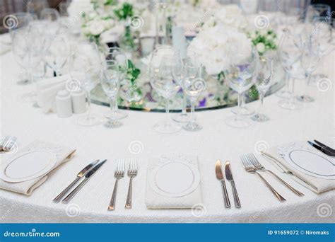 Formal Dinner Service At A Wedding Banquet Stock Photo Image Of