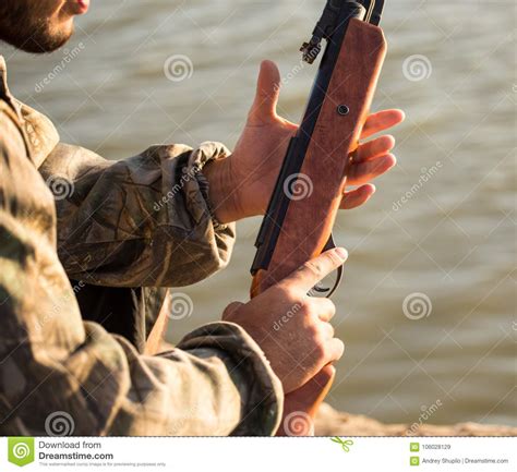 The Gun In The Hands Of The Hunter Stock Image Image Of Nature Male