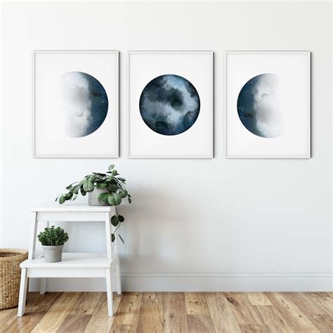 Set De 3 Blue Moon Phases Print Moon Phases Print Lunar Etsy
