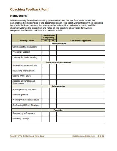 10 Coach Feedback Form Templates In Pdf Doc