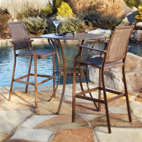 Panama Jack Island Cove Woven Slatted Bar Height Patio Table Set