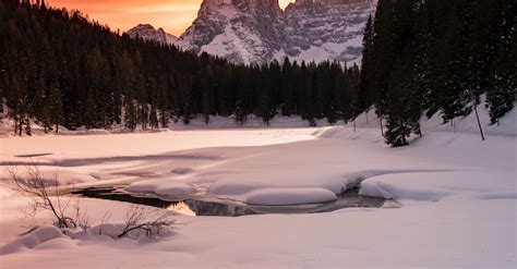 Landscape Photography Of Body Of Water Covered With Snow And Surrounded
