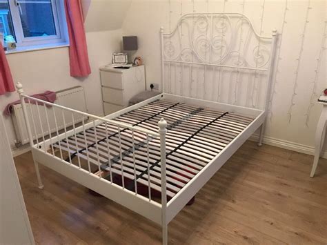 Ikea White Metal Double Bed Deluxe Slatted Base Excellent Condition
