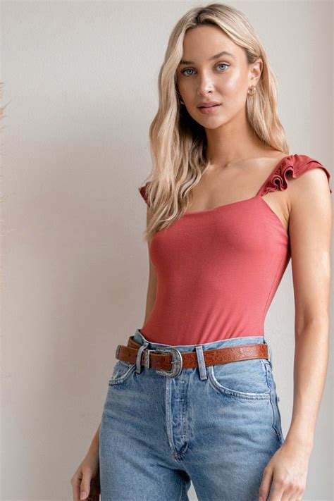 Cute Rusty Rose Bodysuit Ruffled Bodysuit Casual Bodysuit Lulus