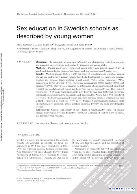Pdf Sex Education In Swedish Schools As Described By Young Women