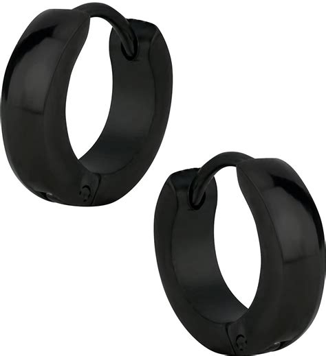 Stainless Steel Thin Black Ip Plated Huggie Hoop Earrings For Men