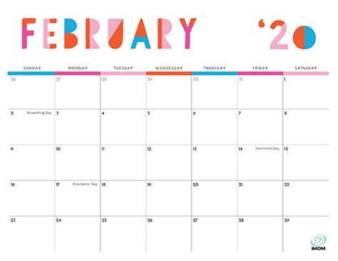 2020 Colorful Printable Calendar For Moms Imom