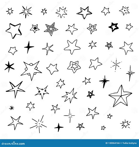Hand Drawn Stars Set Big Collection Of Doodle Stars Stock Vector