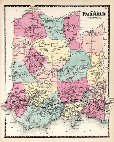 Print Of Antique Map Of Fairfield Connecticut On Matte Paper Etsy