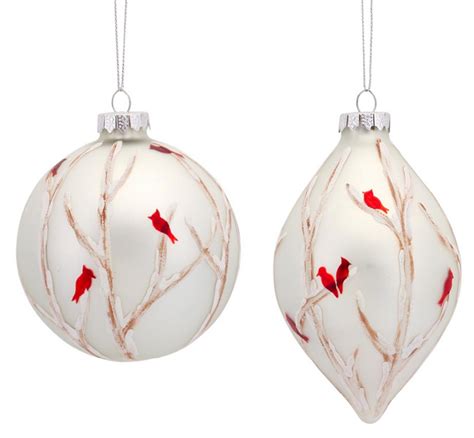 Pack Of 6 Red Cardinal And Tree Branch Painted Glass Ball