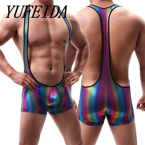 Sexy Men Bodysuits Bling Printing Gay Jumpsuits Wrestling Singlets Male Undershirt Gay Bodywear