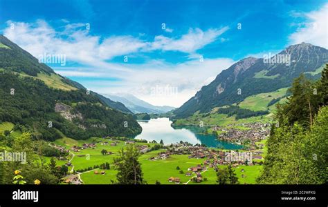 Panorama Of Lungern Village In A Beautiful Summer Day Switzerland