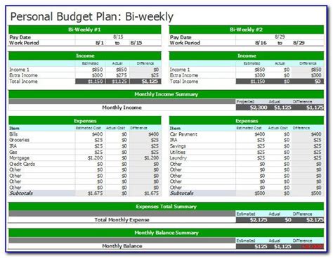 Bi Weekly Personal Budget Template Excel Template Resume Examples