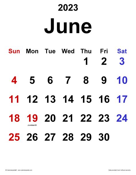June Calendar Template Printable Calendar 2023
