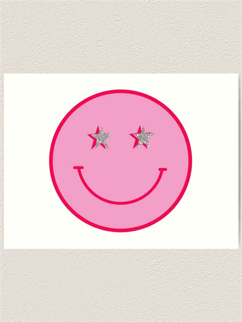 Pink Glitter Stars Smiley Face Art Print By Sterrexdesigns Redbubble