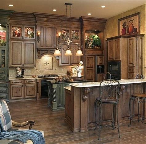Attractive french country style kitchen units of wood finished in mid browns. What Kind Of Rustic Kitchen Cabinet Should You Get 05 | Farmhouse kitchen design, Country style ...