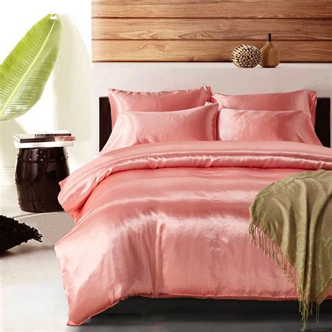 Luxury Pink Satin Silk Bedding Set Queen King Size Printing Pillowcase