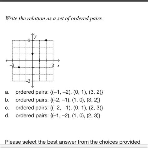 Write the relation as a set of ordered pairs. a. ordered 