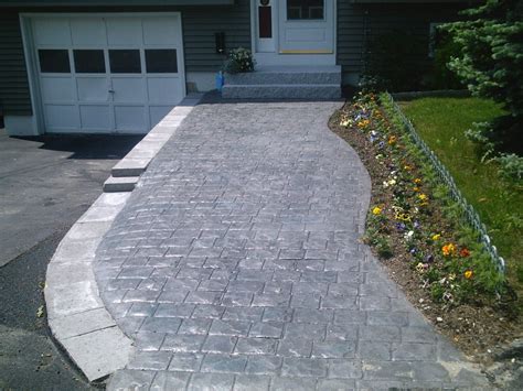 Concrete hardscape structures walkways painting staining. Cobblestone walkway, granite steps and decorative block ...