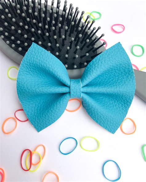 Aqua Textured Faux Leather Pinch Bow Faux Leather Hair Bow Etsy