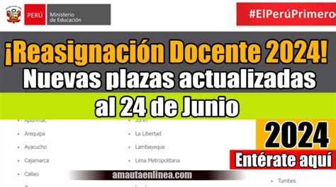 Minedu Actualiza Plazas Para Reasignación Docente 2024 Actualizado Al 24 De Junio