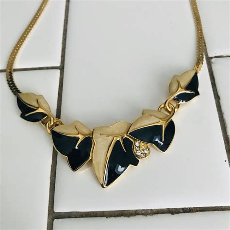 Vintage Trifari enameled leaf necklace with crystals | Carol's True ...