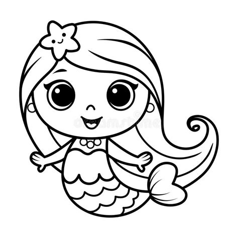 Cute Mermaid Doodle Coloring Page Cartoon Illustration Stock Vector