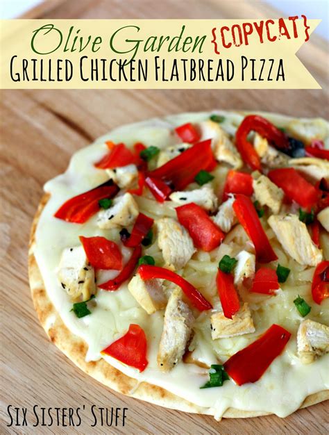 The original version at olive garden is served with slices of zucchini that are baked with parmesan cheese. Olive Garden Copycat Grilled Chicken Flatbread Pizza | Six ...