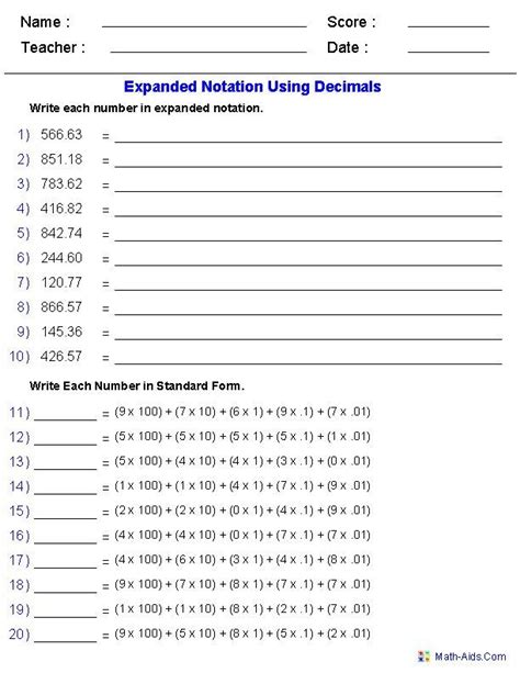 Write Numbers In Expanded Form Worksheet