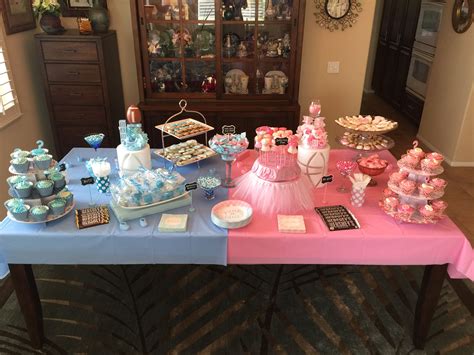 Gender Reveal Party Dessert Table Display Half Blue And Half Pink