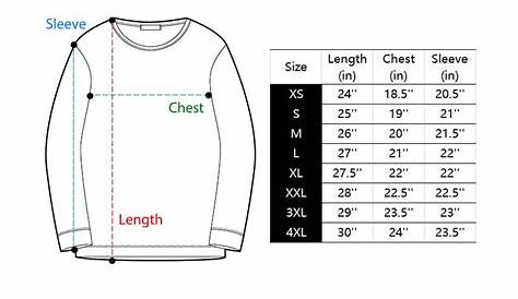 womens sweatshirt size chart